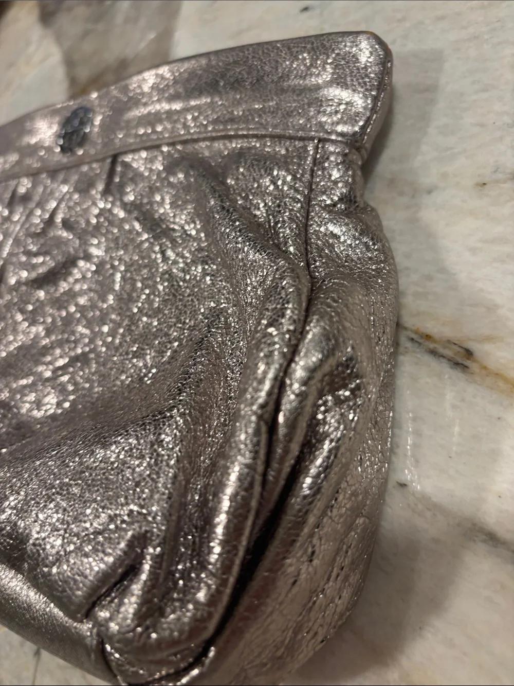Tory Burch Shimmery Pewter Leather Wristlet Clutch